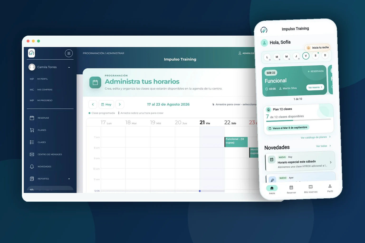 Agenda web y móvil de EspacioFit