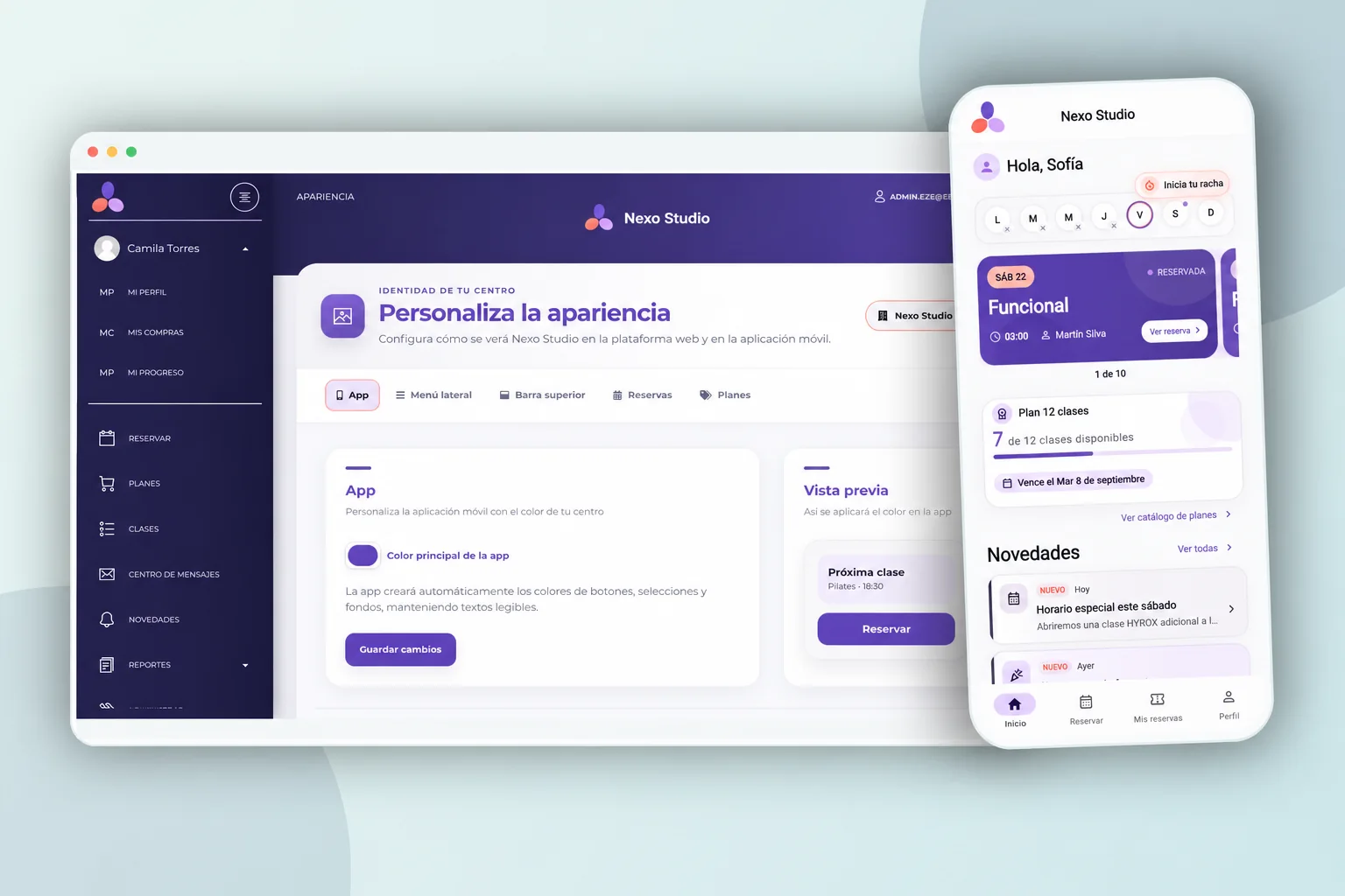 Personalización de marca y sitio público en EspacioFit